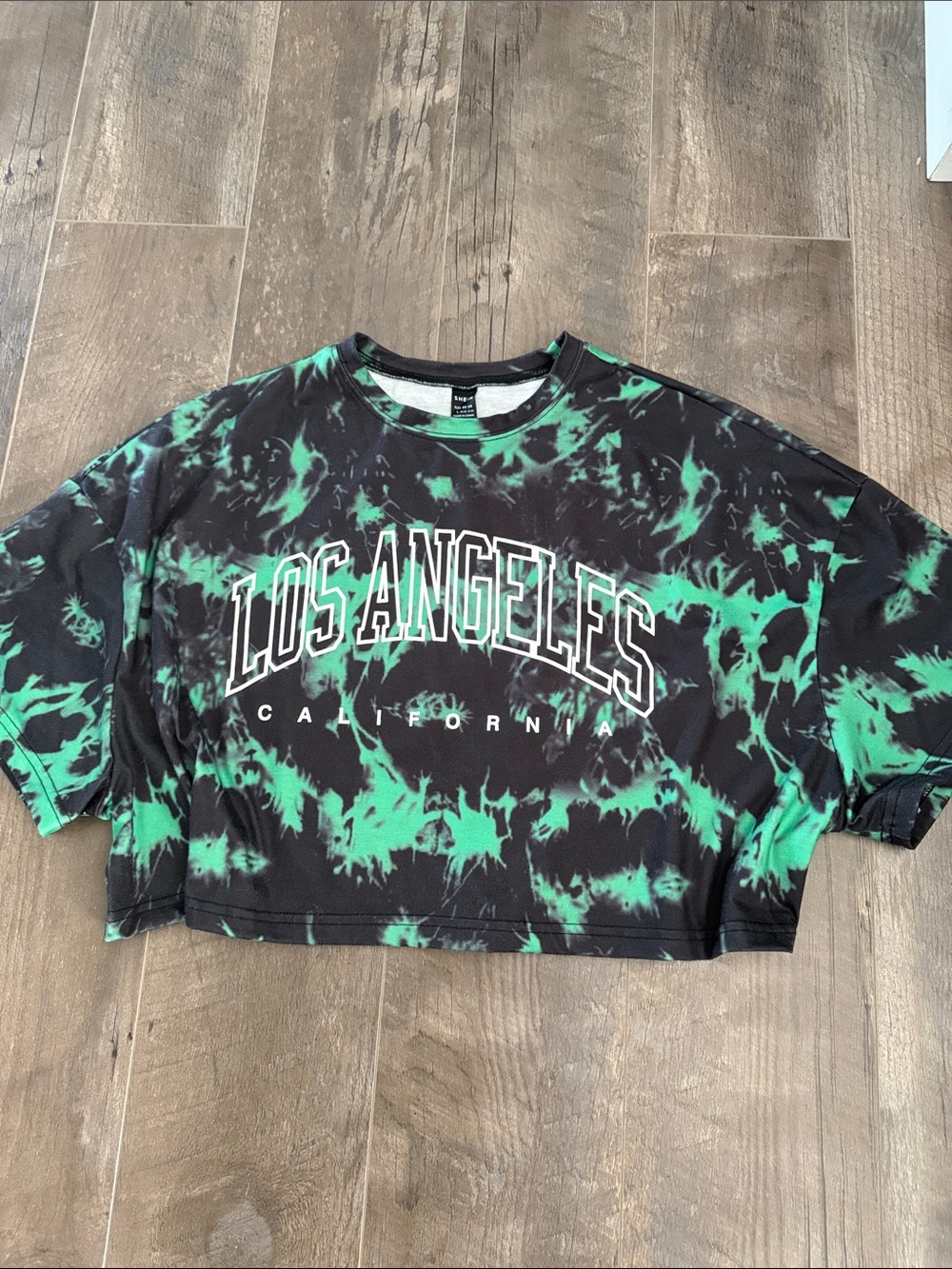 SHEIN Green & Black Tie-Dye Crop Top